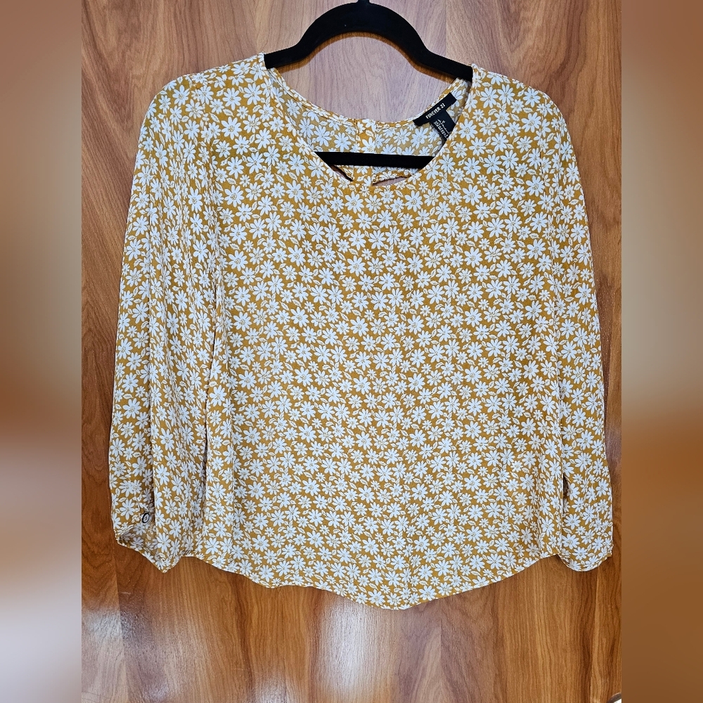 Forever 21 Mustard and White Floral Blouse